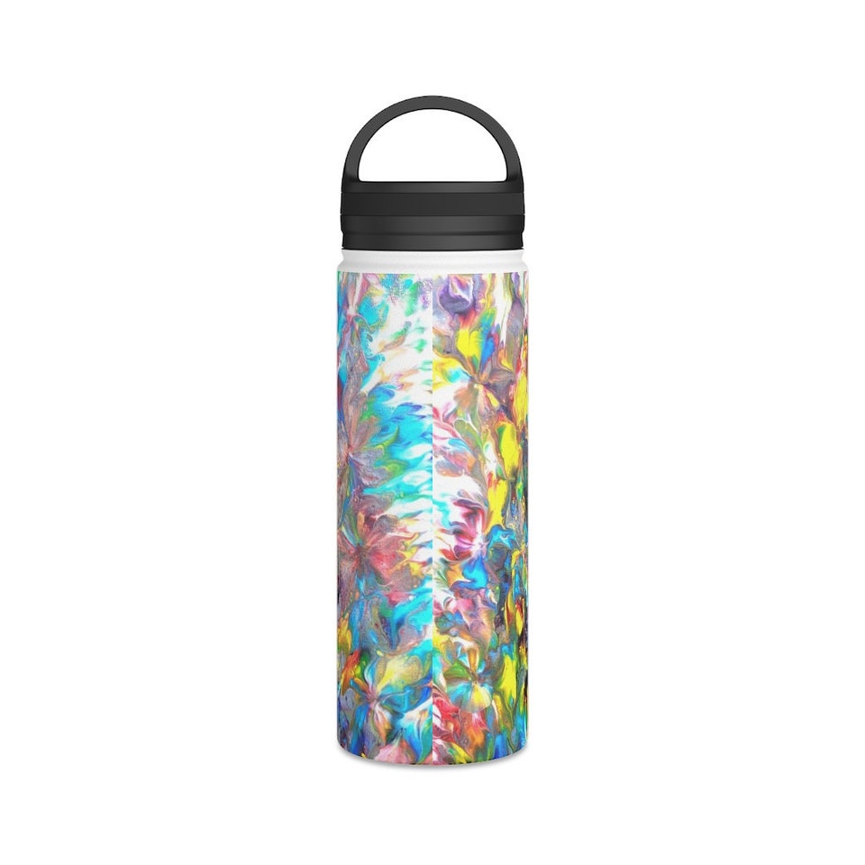 Rainbow Stainless Steel Water Bottle, Handle Lid. Three size to choose from 12 oz, 18 oz, and 32 oz.