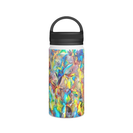 Rainbow Stainless Steel Water Bottle, Handle Lid. Three size to choose from 12 oz, 18 oz, and 32 oz.