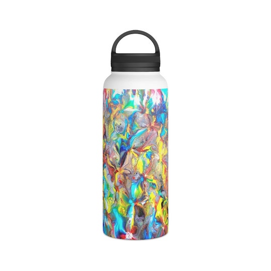 Rainbow Stainless Steel Water Bottle, Handle Lid. Three size to choose from 12 oz, 18 oz, and 32 oz.