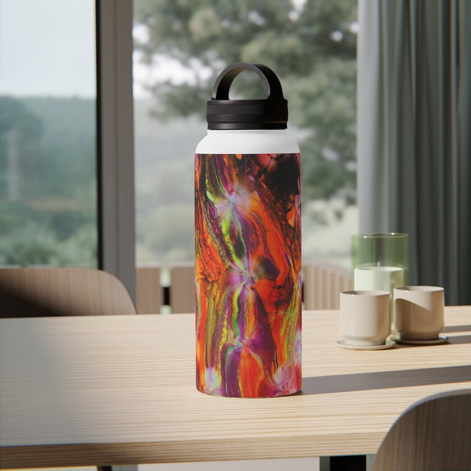 Neon Stainless Steel Water Bottle, Handle Lid.  Three sizes 12 oz, 18 oz, 32 oz.