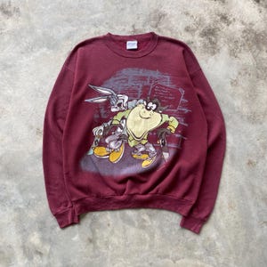 Felpa vintage con stampa a specchio dei cartoni animati WARNER BROS 1995 #2158