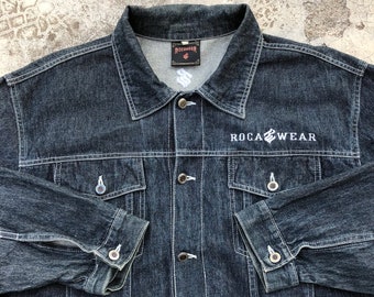ROCAWEAR Embroidery Logo Rare Denim Trucker Jacket #1155 - Etsy
