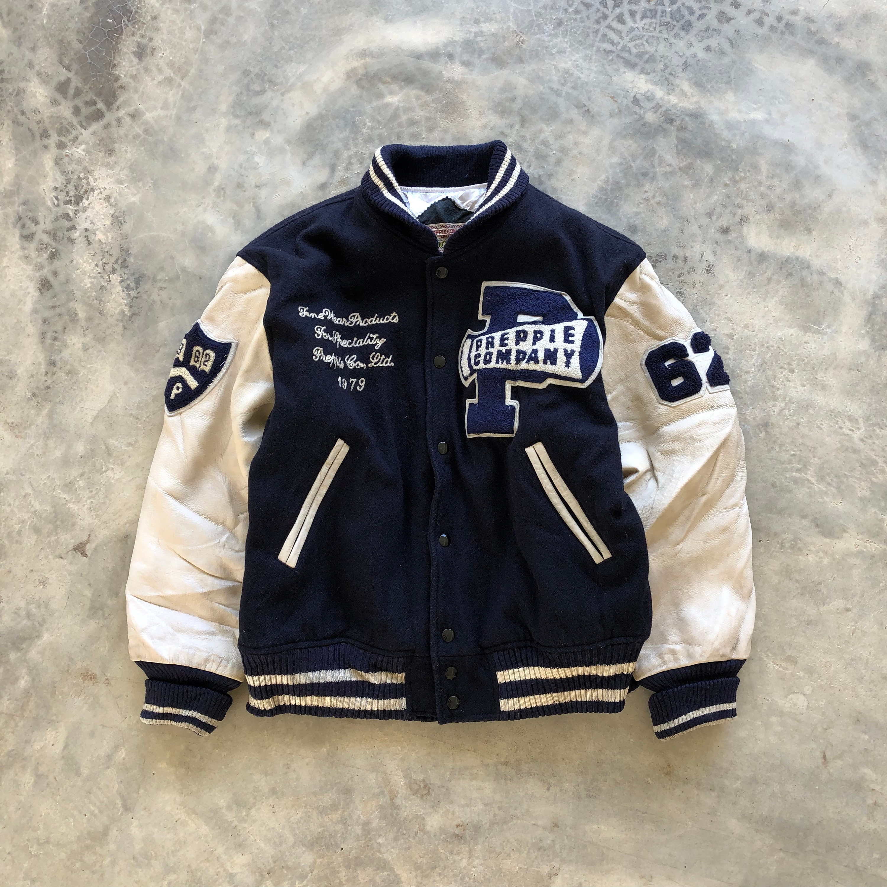 PREPPIE COMPANY Embroidery Design Leather Varsity Jacket 826 PREPPIE COMPANY Embroidery Design Leather Varsity Jacket 826