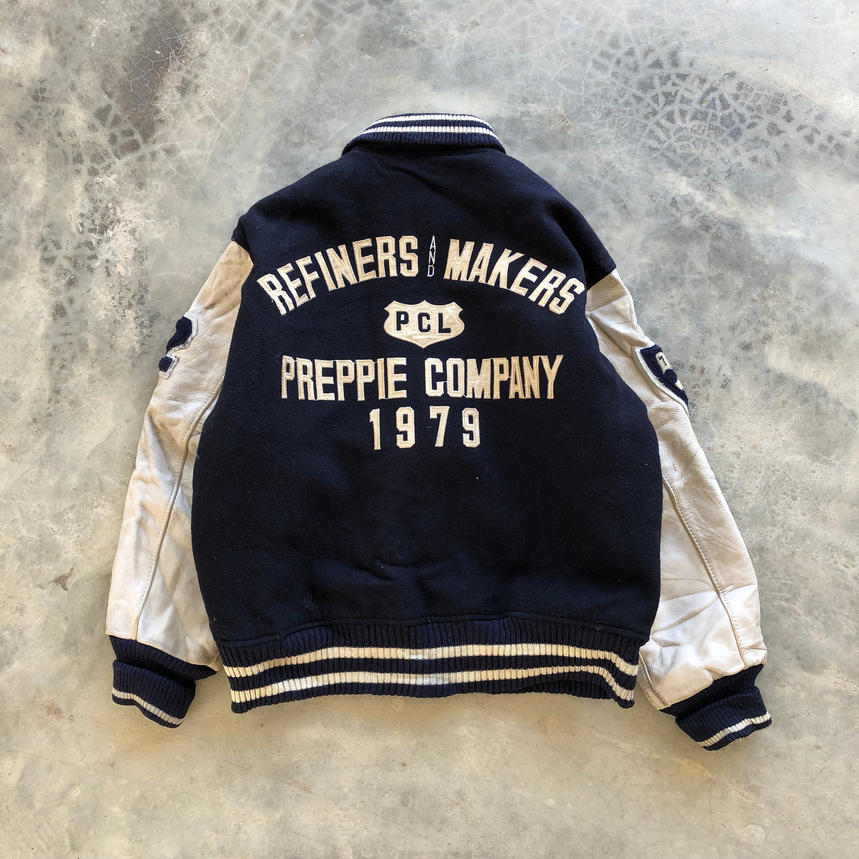 PREPPIE COMPANY Embroidery Design Leather Varsity Jacket 826 PREPPIE COMPANY Embroidery Design Leather Varsity Jacket 826