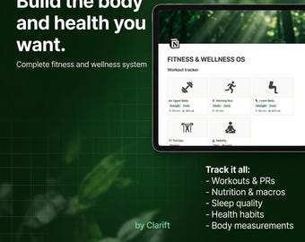 Aesthetic Fitness Notion Template, Workout Tracker and Nutrition Log, 2026 Health Habits OS, Glow Up Wellness Dashboard, Meal Prep Planner