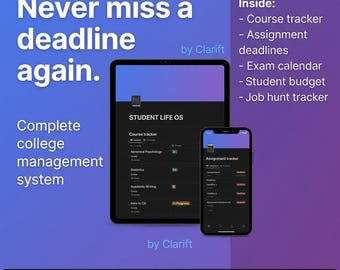 Aesthetic Student Notion Template, College Planner and Assignment Tracker, Academic Life OS 2026, University Course Tracker, Cornell Notes