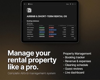 Notion Airbnb Host Template | Short Term Rental STR Manager & Property Dashboard