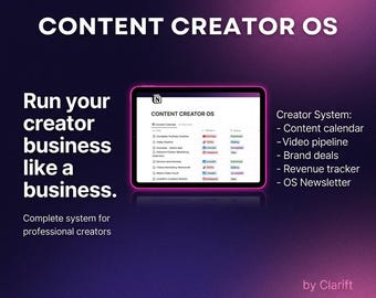 Notion Content Creator Template, Social Media Planner and Content Calendar, 2026 Influencer Brand Deal Tracker, YouTube TikTok Dashboard