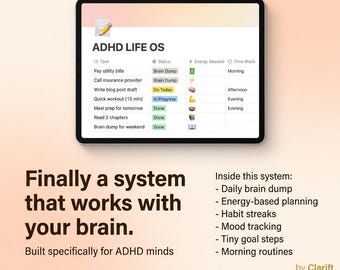 Notion ADHD Template | Neurodivergent Life Planner & Daily Brain Dump OS