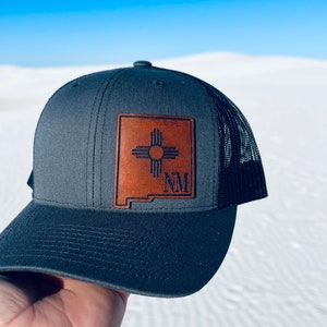 New Mexico State Leather Patch Hat, Custom Leather Patch Hats
