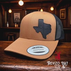 Texas State with Flag Black Leather Patch Hat, Custom Leather Patch Hats