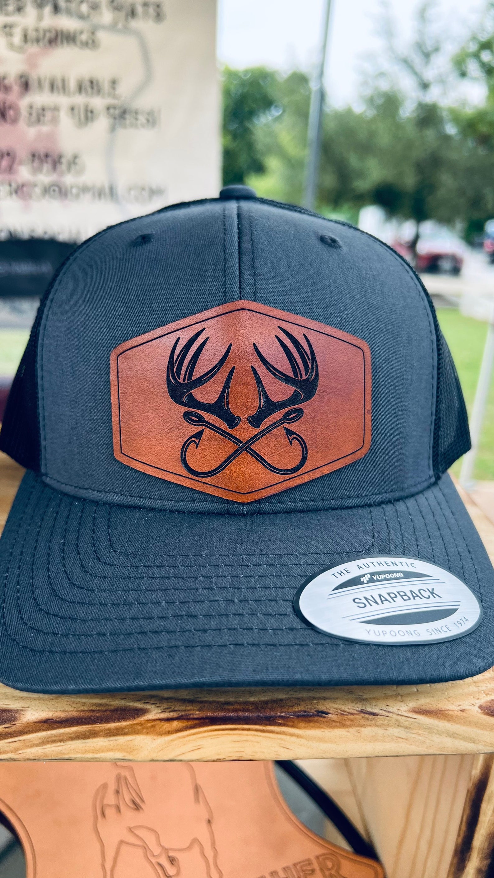 Hunting Fishing Patch Hat Custom Leather Patch Hats Etsy