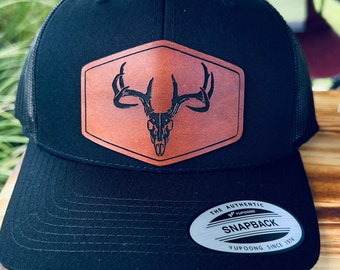 Deer Skull Leather Patch Hat, Custom Leather Patch Hats - Etsy