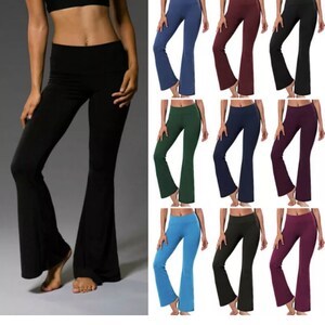 Flare Leggings for Women Y2k High Waist Bell Bottom Trousers Vintage Tummy  Control Wide Leg Yoga Pant