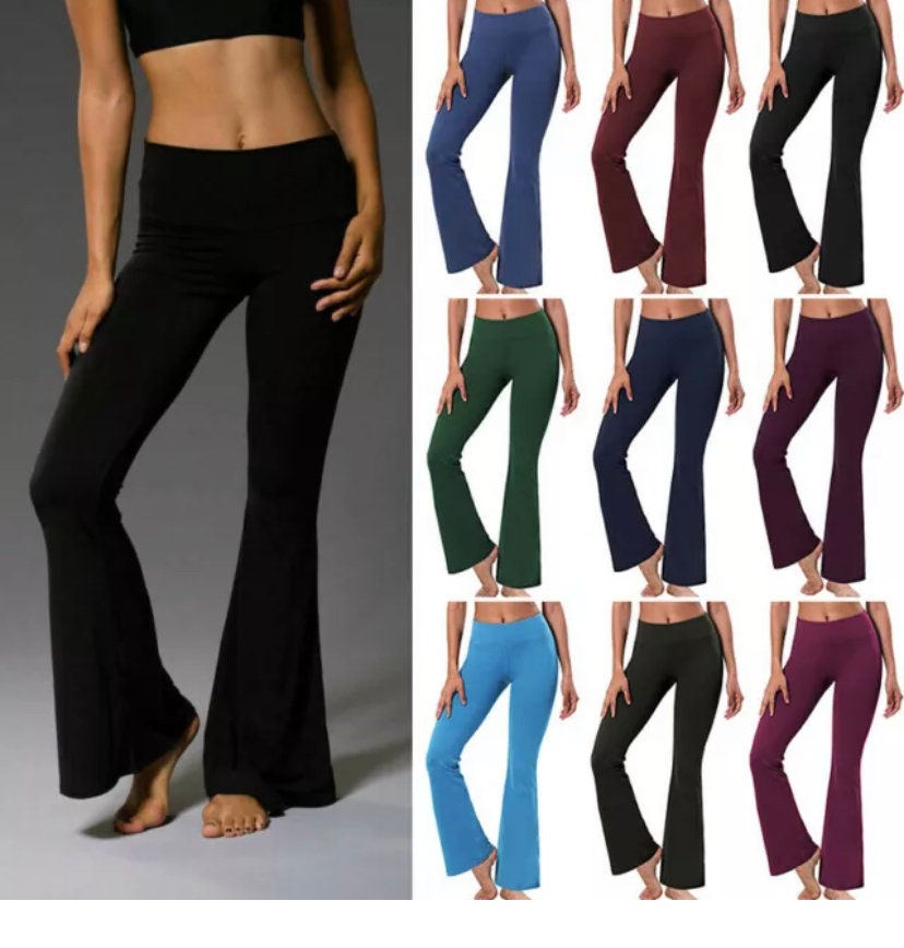 Khaki Cotton Flared Yoga Pants 5 COLOURS Comfy Leggings Yoga