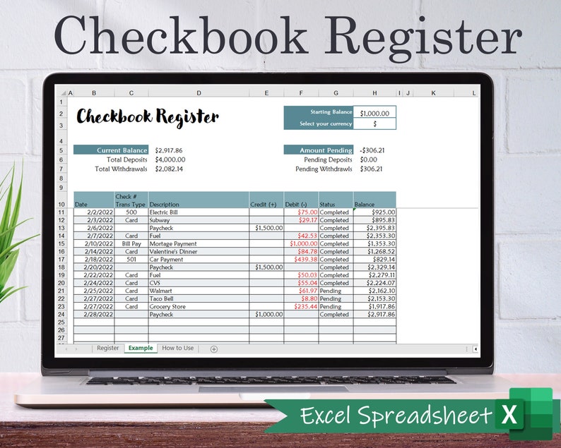 Digital Checkbook Register MS Excel Checkbook Template Etsy