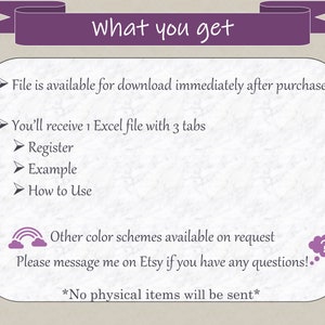 File available immediately after purchase.  You receive 1 Excel file with 3 tabs.  No physical item will be sent.