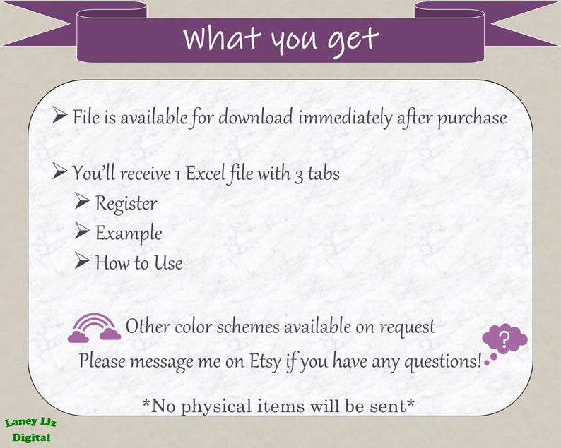 File available immediately after purchase.  You receive 1 Excel file with 3 tabs.  No physical item will be sent.
