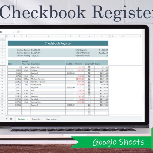 Digital Checkbook Register Google Sheets Checkbook Etsy