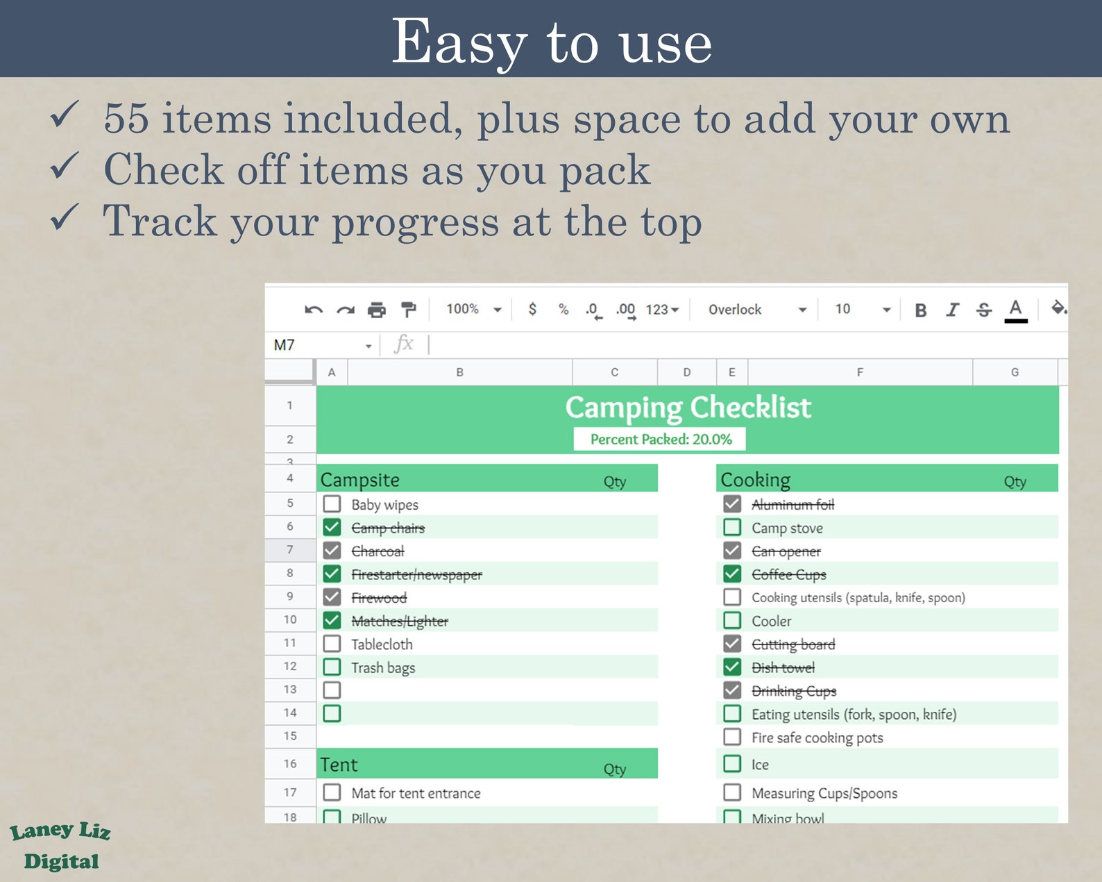 Digital Camping Checklist Google Sheets Camping Planner Etsy