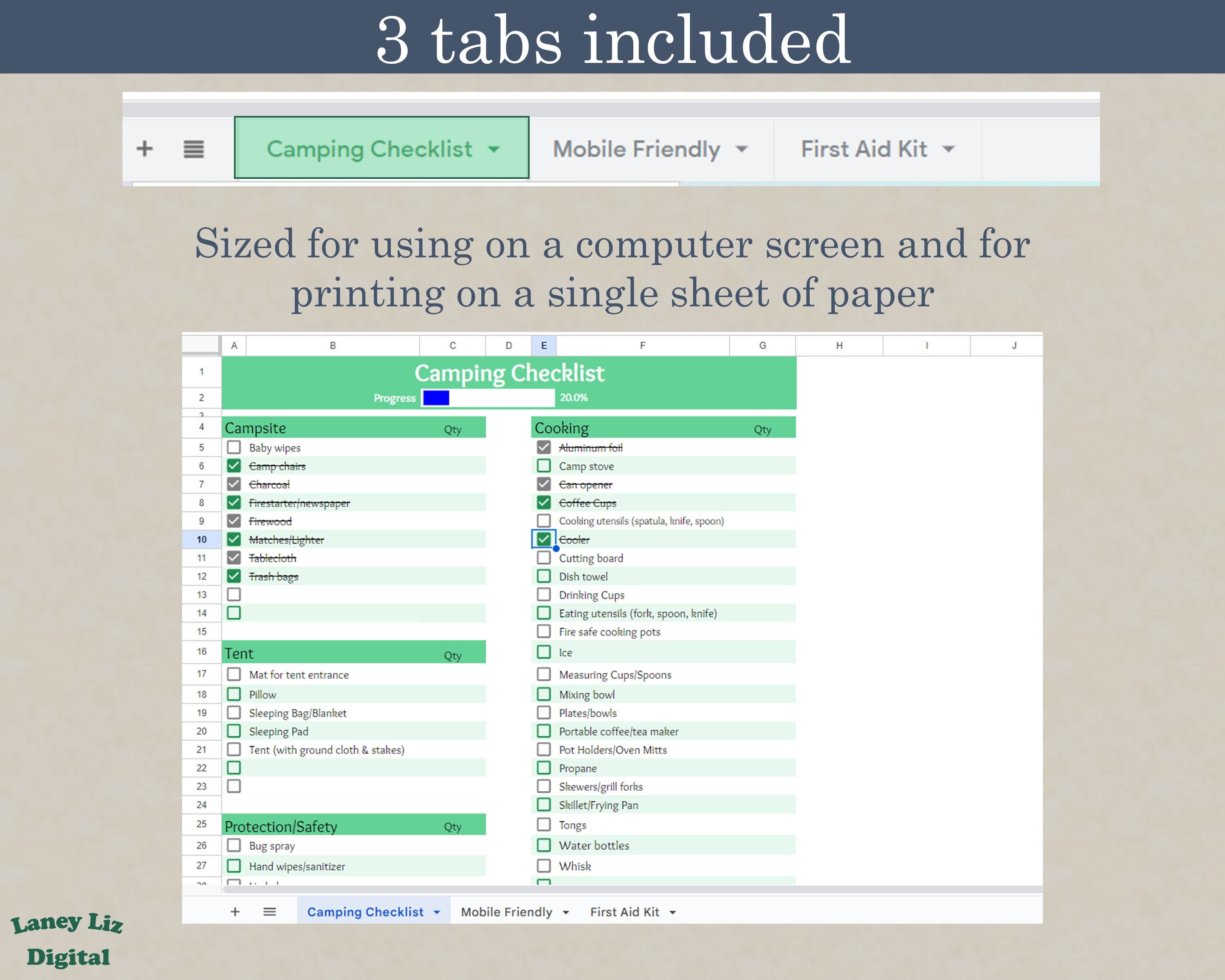 Digital Camping Checklist Google Sheets Camping Planner Etsy