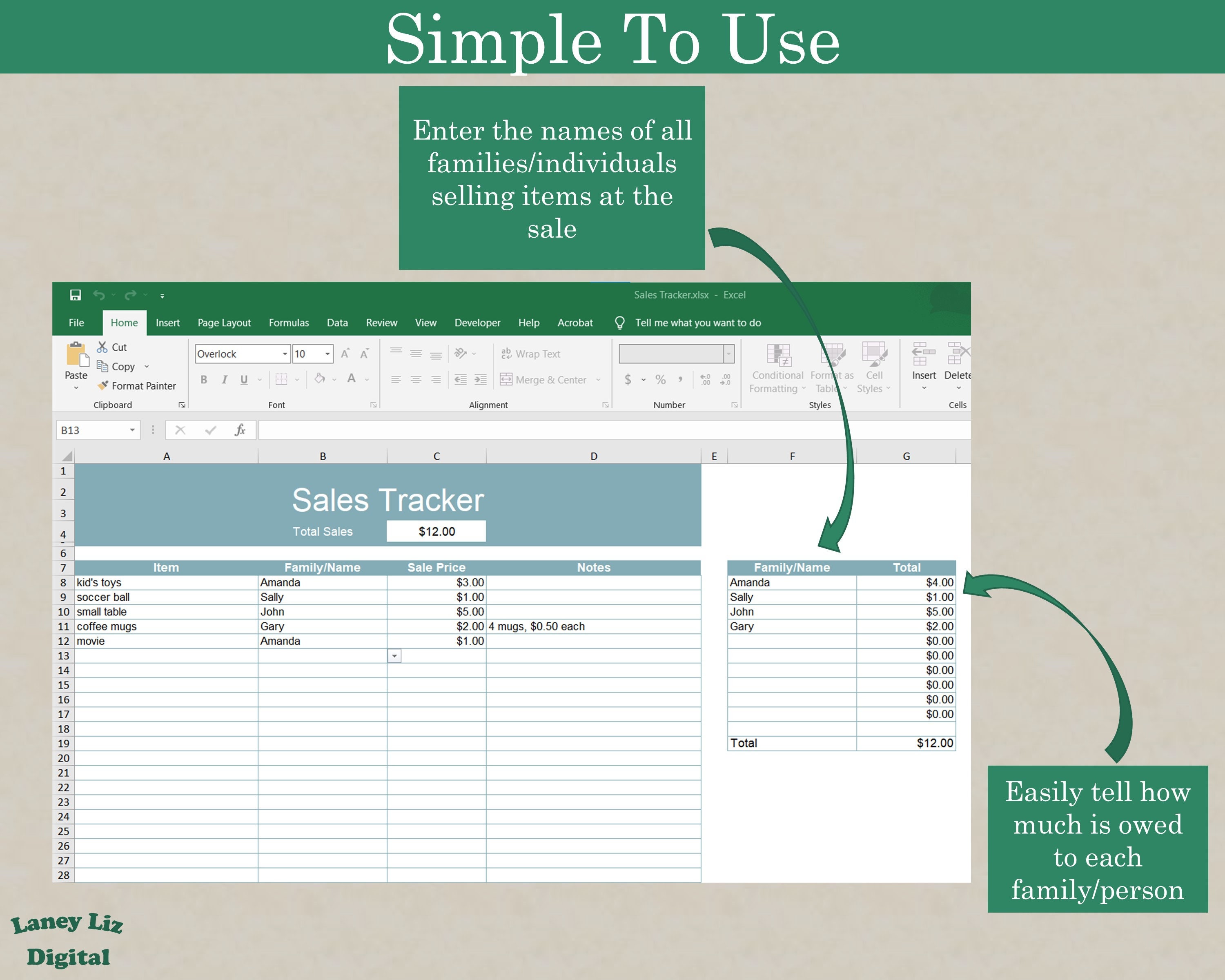 EXCEL Multi Family Sales Tracker Garage Sale Log Yard Sale Tracker Etsy