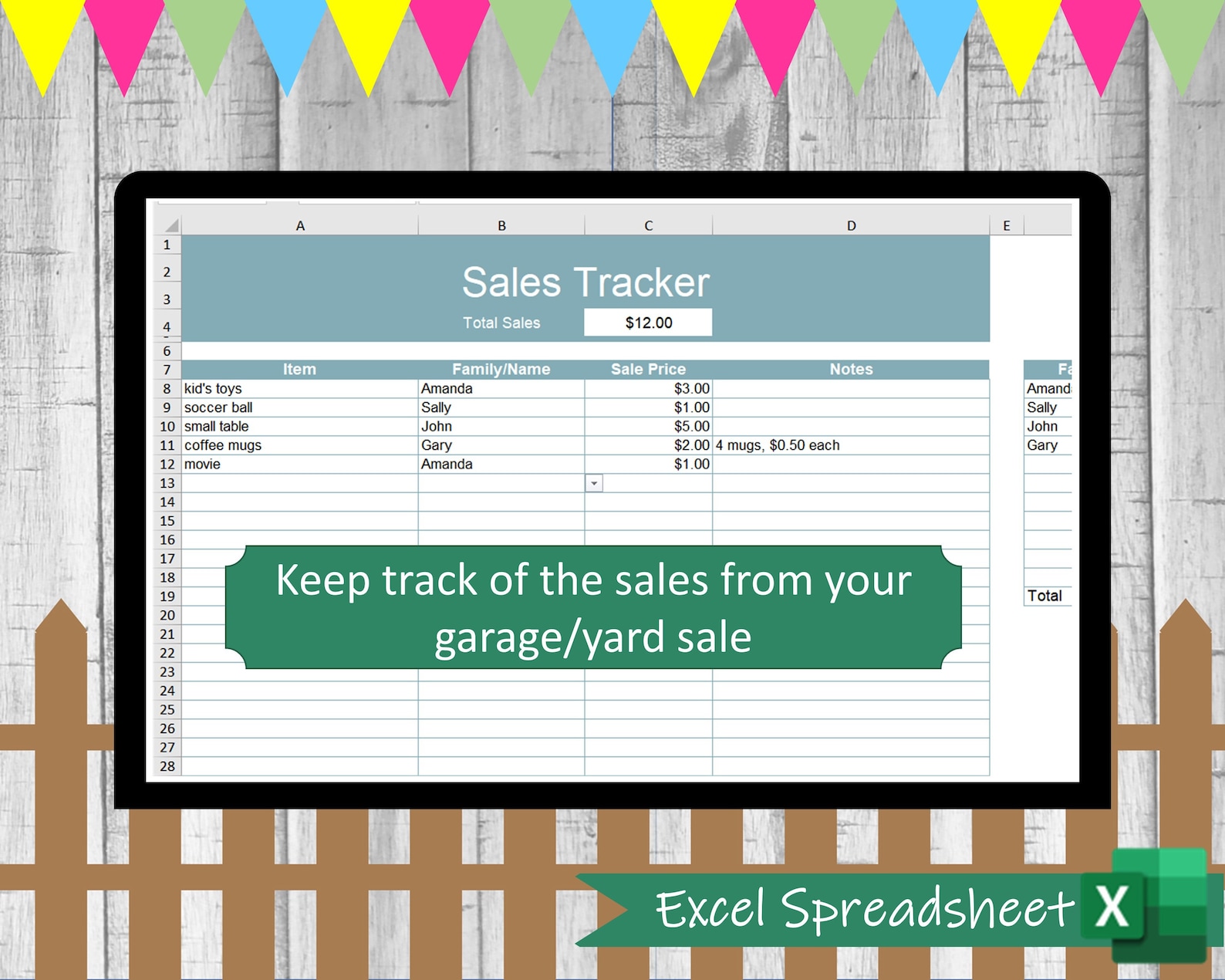 EXCEL Multi Family Sales Tracker | Garage Sale Log | Yard Sale Tracker ...