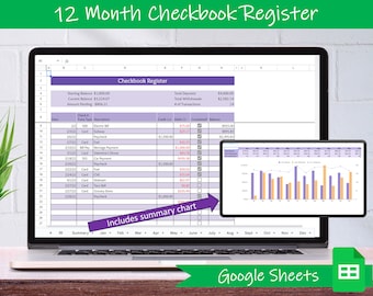 Digital Checkbook Register - Google Sheets | Checkbook Template