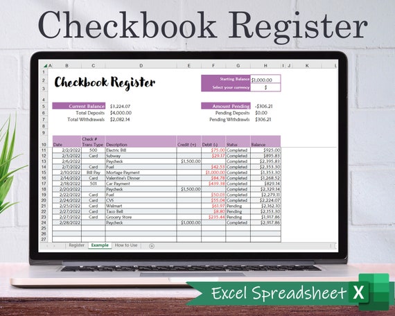 Digital Checkbook Register -  MS Excel | Checkbook Template
