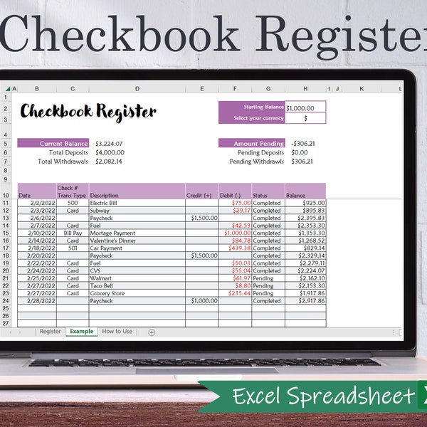 Digital Checkbook Register -  MS Excel | Checkbook Template