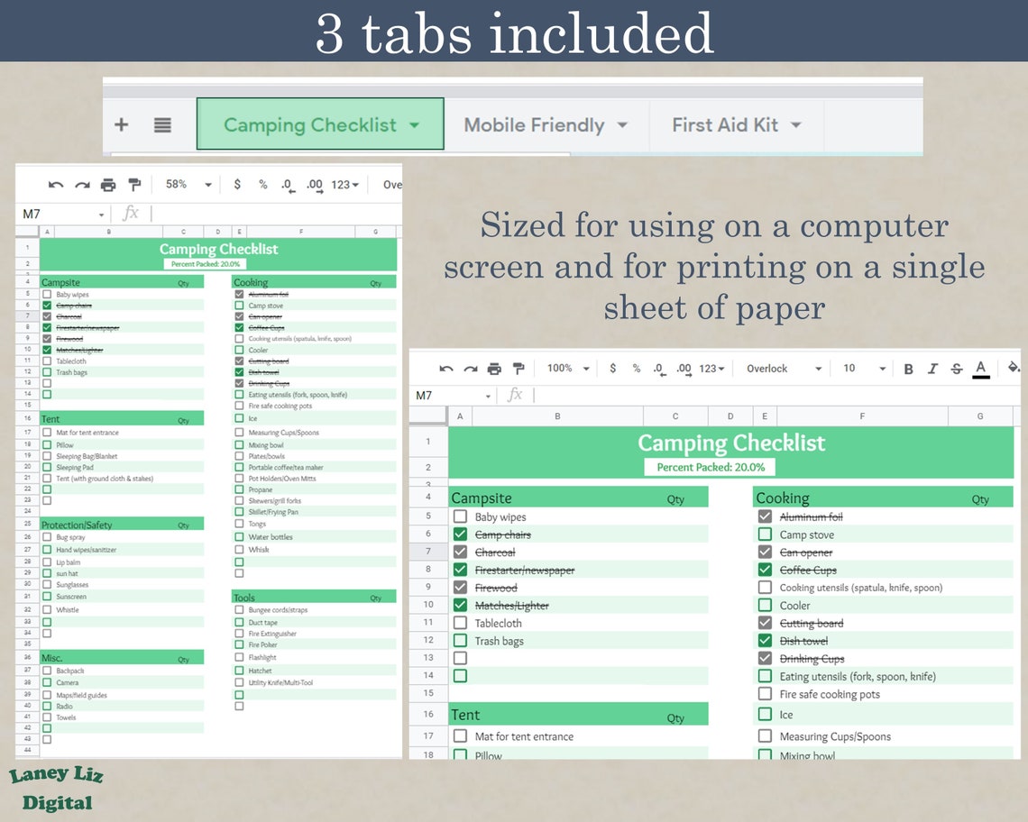 Digital Camping Checklist Google Sheets Camping Planner Etsy