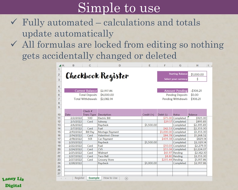 Spreadsheet is fully automated and protected from accidental changes.