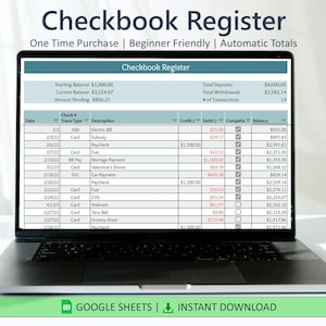 Digital Checkbook Register - Google Sheets | Checkbook Template