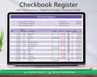 Digital Checkbook Register Google Sheets | Budget & Expense Tracker Spreadsheet | Personal Finance Template Download