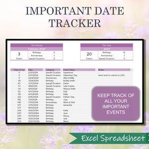 誕生日と記念日のトラッカー、重要な日付リスト、イベントカウントダウンテンプレート