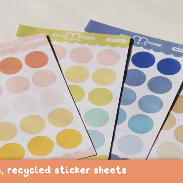 colour coding dots, recycled sticker sheet, multiple colours — mill and mouse stationery