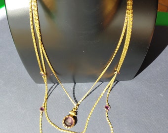 Extra long goldtone 3 strand chain necklace with cameo