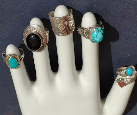 Southwestern turquoise / silver; small  rings - image 1