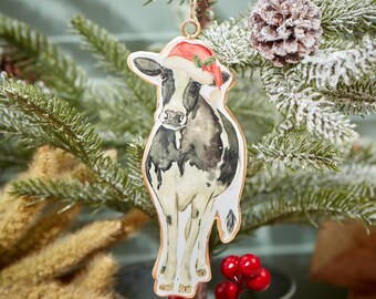 Tin Lacquered Cow Christmas Tree Ornament | Festive Farm | Festive Cow