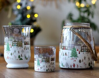 Christmas Market Glass Christmas Candle Holders | Festive Candle Holder | Various Styles