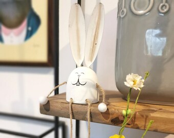 Sitting Wooden Bunny With Dangly Legs and Metal Ears  | Cute Easter Décor