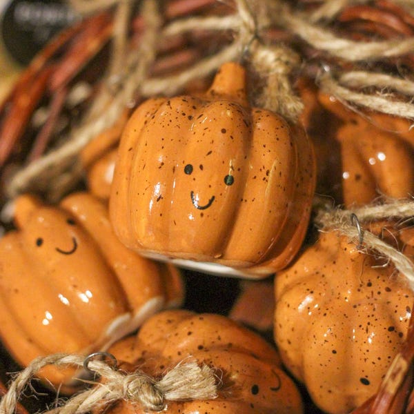 Happy Ceramic Pumpkin Hanging Ornament | Autumn Home Décor | Halloween Tree Decor