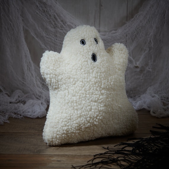 Ghost Shaped Halloween Cushion | Spooky Pillow Decor | Teddy Fleece Fabric