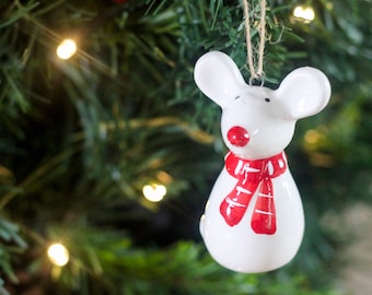 Mouse With Scarf Ceramic Christmas Tree Ornament