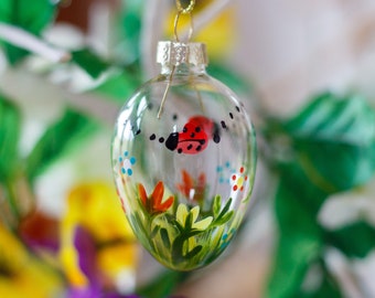 Glass Hand Painted Ladybird Eggs | Easter Tree Decorations | Two Sizes Available