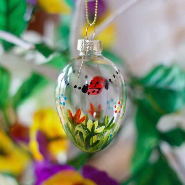 Glass Hand Painted Ladybird Eggs | Easter Tree Decorations | Two Sizes Available