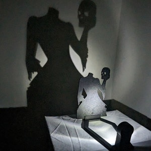 Coffin Casters Set 1 - 3D Printed Shadow Caster with LED Light and 6 Spooky Silhouettes | Halloween Decor | Halloween Art