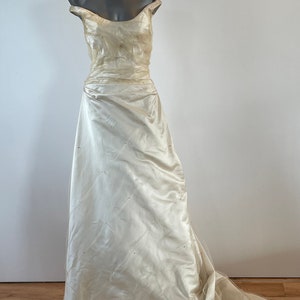 Caroline Holmes - Petite Ivory Silk Duchess Satin Princess Line Gown with Silk Tulle and Crystal Overlay