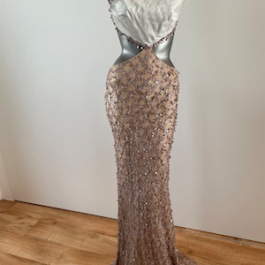 Caroline Holmes - Coffee and Blue Sequin Backless Gown with Shoe-String Straps