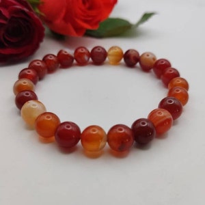 Red Agate  Bracelets For Women For Men,8 mm Beads Gemstone Crystals Healing Stone,Energy Confidence Power Strength Yoga Spiritua